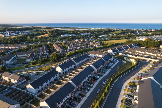Dusk light over the Hawk’s Bay estate and the Wicklow coast